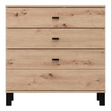 Credenza Marrone Rovere Nodi Nero 3 Cassetti un Ripiano 77x35x78h cm, con Piedini - Mindo