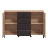 Credenza Marrone Rovere Nodi Nero 4 Cassetti 2 Ripiani 138x40x90h cm, Apertura Battente e Scorrevole - Settime
