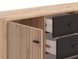 Credenza Marrone Rovere Nodi Nero 4 Cassetti 2 Ripiani 138x40x90h cm, Apertura Battente e Scorrevole - Settime