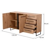 Credenza Marrone Rovere Nodi Nero 4 Cassetti 2 Ripiani 159x42x95h cm, Apertura Battente e Scorrevole - Ceredano