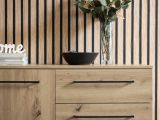 Credenza Marrone Rovere Nodi Nero 4 Cassetti 2 Ripiani 159x42x95h cm, Apertura Battente e Scorrevole - Ceredano