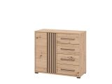 Credenza Marrone Rovere Nodi Nero 4 Cassetti un Ripiano 93x40x82h cm, Apertura Battente e Scorrevole - Boscone