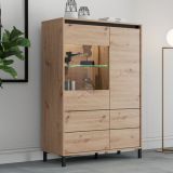 Credenza Marrone Rovere Nodi Nero 4 Ripiani 6 Vani 93x40x135h cm, 2 Ante - Vignate