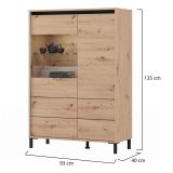 Credenza Marrone Rovere Nodi Nero 4 Ripiani 6 Vani 93x40x135h cm, 2 Ante - Vignate