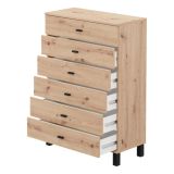 Credenza Marrone Rovere Nodi Nero 6 Cassetti un Ripiano 77x35x110h cm, 6 Vani - Otaval