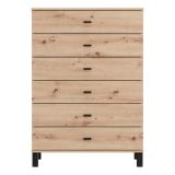 Credenza Marrone Rovere Nodi Nero 6 Cassetti un Ripiano 77x35x110h cm, 6 Vani - Otaval