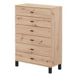 Credenza Marrone Rovere Nodi Nero 6 Cassetti un Ripiano 77x35x110h cm, 6 Vani - Otaval
