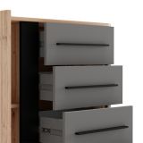 Credenza Marrone Rovere Nodi Nero Antracite 2 Ripiani 4 Cassetti 103x40x94h cm, Un'anta - Carmel