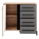 Credenza Marrone Rovere Nodi Nero Antracite 2 Ripiani 4 Cassetti 103x40x94h cm, Un'anta - Carmel