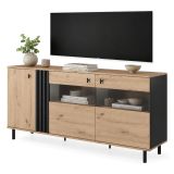 Credenza Marrone Rovere Nodi Nero Antracite 3 Ripiani Apertura Battente 165x40x82h cm, 3 Ante - Hare