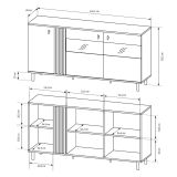 Credenza Marrone Rovere Nodi Nero Antracite 3 Ripiani Apertura Battente 165x40x82h cm, 3 Ante - Hare