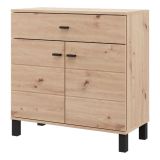 Credenza Marrone Rovere Nodi Nero un Cassetto 2 Ripiani 77x35x78h cm, Apertura Battente, Scorrevole - Pisac