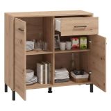 Credenza Marrone Rovere Nodi Nero un Cassetto 2 Ripiani 93x40x90h cm, Apertura Battente, Scorrevole - Laerruu