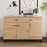 Credenza Marrone Rovere Nodi Nero un Cassetto 3 Ripiani 116x35x78h cm, Apertura Battente, Scorrevole - Uyuni