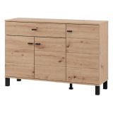 Credenza Marrone Rovere Nodi Nero un Cassetto 3 Ripiani 116x35x78h cm, Apertura Battente, Scorrevole - Uyuni