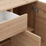 Credenza Marrone Rovere Nodi Nero un Cassetto 3 Ripiani 116x35x78h cm, Apertura Battente, Scorrevole - Uyuni
