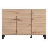 Credenza Marrone Rovere Nodi Nero un Cassetto 3 Ripiani 116x35x78h cm, Apertura Battente, Scorrevole - Uyuni