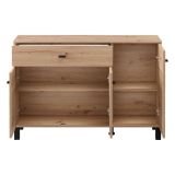 Credenza Marrone Rovere Nodi Nero un Cassetto 3 Ripiani 116x35x78h cm, Apertura Battente, Scorrevole - Uyuni