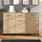Credenza Marrone Rovere Nodi Nero un Cassetto 3 Ripiani 138x40x90h cm, Apertura Battente e Scorrevole - Laerru