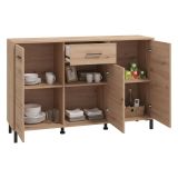Credenza Marrone Rovere Nodi Nero un Cassetto 3 Ripiani 138x40x90h cm, Apertura Battente e Scorrevole - Laerru