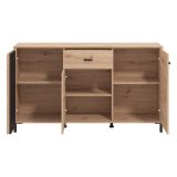 Credenza Marrone Rovere Nodi Nero un Cassetto 3 Ripiani 157x40x90h cm, Apertura Battente e Scorrevole - Guanzate