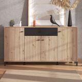 Credenza Marrone Rovere Nodi Nero un Cassetto 3 Ripiani 170x40x90h cm, Apertura Battente e Scorrevole - Settime