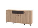 Credenza Marrone Rovere Nodi Nero un Cassetto 3 Ripiani 170x40x90h cm, Apertura Battente e Scorrevole - Settime