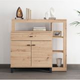 Credenza Marrone Rovere Nodi Nero un Cassetto 4 Ripiani 106x35x101h cm, Apertura Battente, Scorrevole - Banos