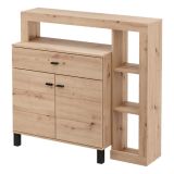 Credenza Marrone Rovere Nodi Nero un Cassetto 4 Ripiani 106x35x101h cm, Apertura Battente, Scorrevole - Banos