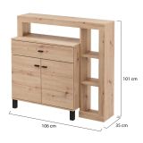 Credenza Marrone Rovere Nodi Nero un Cassetto 4 Ripiani 106x35x101h cm, Apertura Battente, Scorrevole - Banos