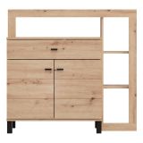 Credenza Marrone Rovere Nodi Nero un Cassetto 4 Ripiani 106x35x101h cm, Apertura Battente, Scorrevole - Banos