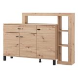 Credenza Marrone Rovere Nodi Nero un Cassetto 5 Ripiani 145x35x101h cm, Apertura Battente, Scorrevole - Piriap