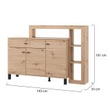Credenza Marrone Rovere Nodi Nero un Cassetto 5 Ripiani 145x35x101h cm, Apertura Battente, Scorrevole - Piriap