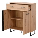 Credenza Marrone Rovere Nodi Nero un Cassetto un Ripiano 85x35x104h cm, Apertura Battente, Scorrevole - Ceredanoo