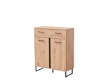 Credenza Marrone Rovere Nodi Nero un Cassetto un Ripiano 85x35x104h cm, Apertura Battente, Scorrevole - Ceredanoo