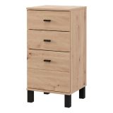 Credenza Marrone Rovere Nodi Nero un Ripiano 3 Cassetti 39x35x78h cm, Apertura Scorrevole - Vilcab