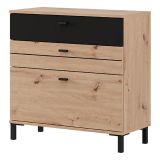 Credenza Marrone Rovere Nodi Nero un Ripiano 3 Cassetti 77x35x78h cm, Apertura Scorrevole - Diani