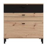 Credenza Marrone Rovere Nodi Nero un Ripiano 3 Cassetti 77x35x78h cm, Apertura Scorrevole - Diani