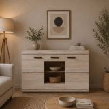 Credenza Marrone Rovere Trasparente 3 Ripiani Apertura Battente 120x42x87h cm, 3 Ante - Hami