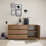 Credenza Marrone Rovere un Ripiano 3 Cassetti 182x44x90h cm, 2 Vani - Minoprio