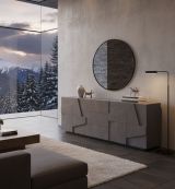 Credenza Mason, Madia da cucina a 4 ante e 3 cassetti, Buffet da soggiorno, 100% Made in Italy, cm 224x44h86, Ardesia