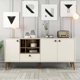 Credenza Merope, Buffet da soggiorno, Madia da salotto, Dispensa da cucina, 180x35 h81 cm, Crema