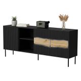 Credenza Mestrino, 190x40 h80 cm, Nero e Rovere Nodi