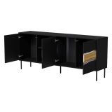 Credenza Mestrino, 190x40 h80 cm, Nero e Rovere Nodi