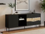 Credenza Mestrino, 190x40 h80 cm, Nero e Rovere Nodi