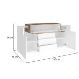 Credenza Milo, Madia da cucina a 3 ante e 3 cassetti, Buffet da soggiorno, 100% Made in Italy, cm 160x45h86, Bianco lucido e Acero