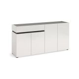 Credenza Monrovia, Buffet da soggiorno, Madia da salotto, Dispensa da cucina, Made in Italy, 160x42h80 cm, Bianco lucido e Antracite