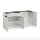 Credenza Monrovia, Buffet da soggiorno, Madia da salotto, Dispensa da cucina, Made in Italy, 160x42h80 cm, Bianco lucido e Antracite