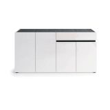 Credenza Monrovia, Buffet da soggiorno, Madia da salotto, Dispensa da cucina, Made in Italy, 160x42h80 cm, Bianco lucido e Antracite