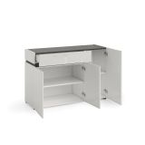 Credenza Nairobi, Buffet da soggiorno, Madia da salotto, Dispensa da cucina, Made in Italy, 120x42h80 cm, Bianco lucido e Antracite